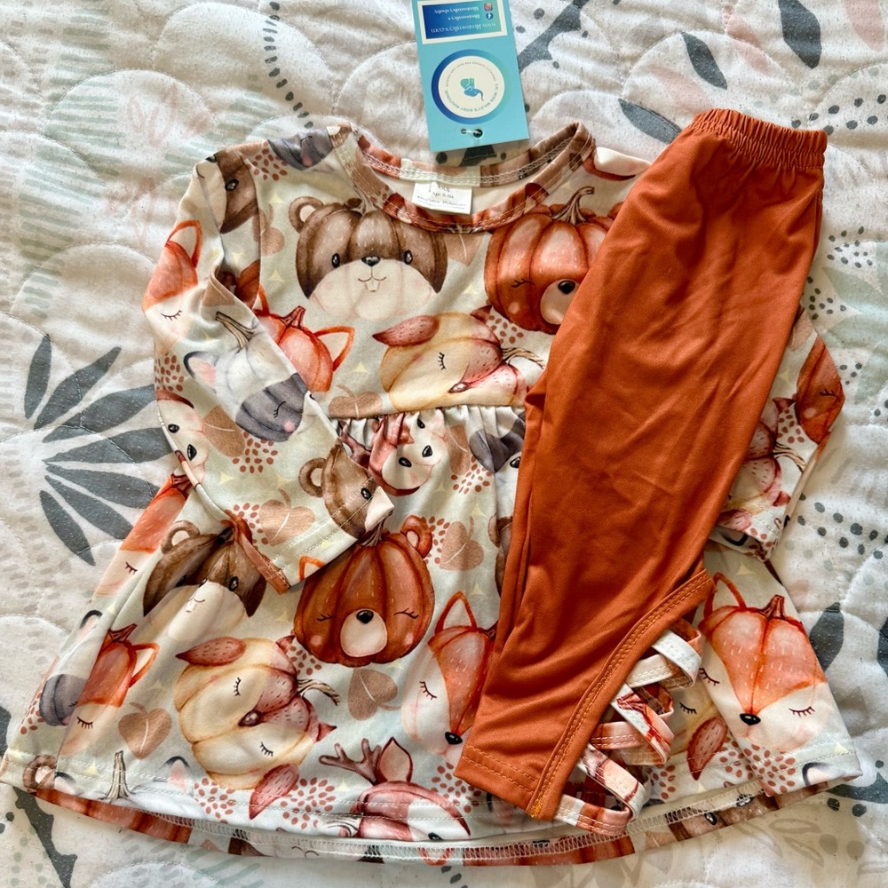 Adorable Animal Pumpkin Fall Print Set - Orange and Cream. Size 0-3 Months NWT